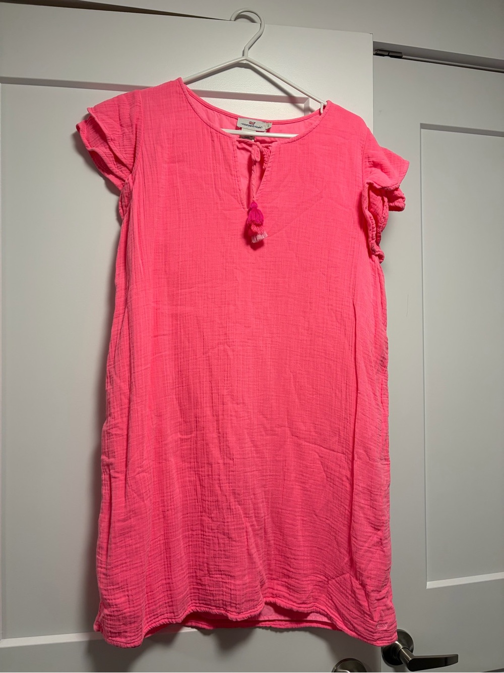 Vineyard Vines Womens' Neon Pink Tassel Cotton Dress